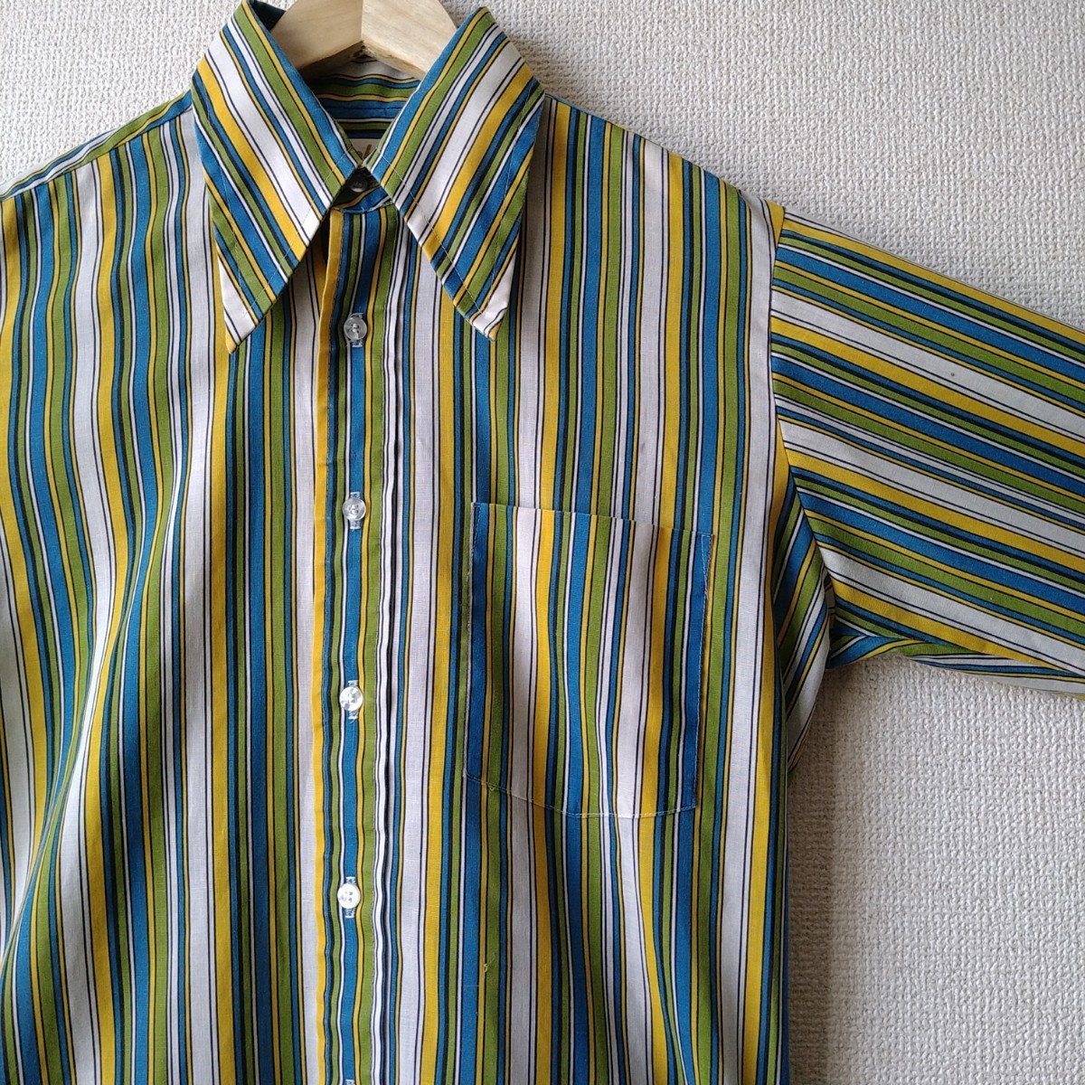 メンズファッション 70s USA製 ARROW 総柄 ストライプ 長袖シャツ 