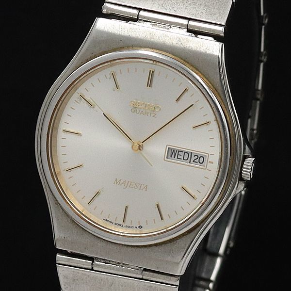1円 稼働 良品 セイコー QZ 9063-6010 マジェスタ デイデイト シルバー文字盤 メンズ腕時計 APR 0905000YSD