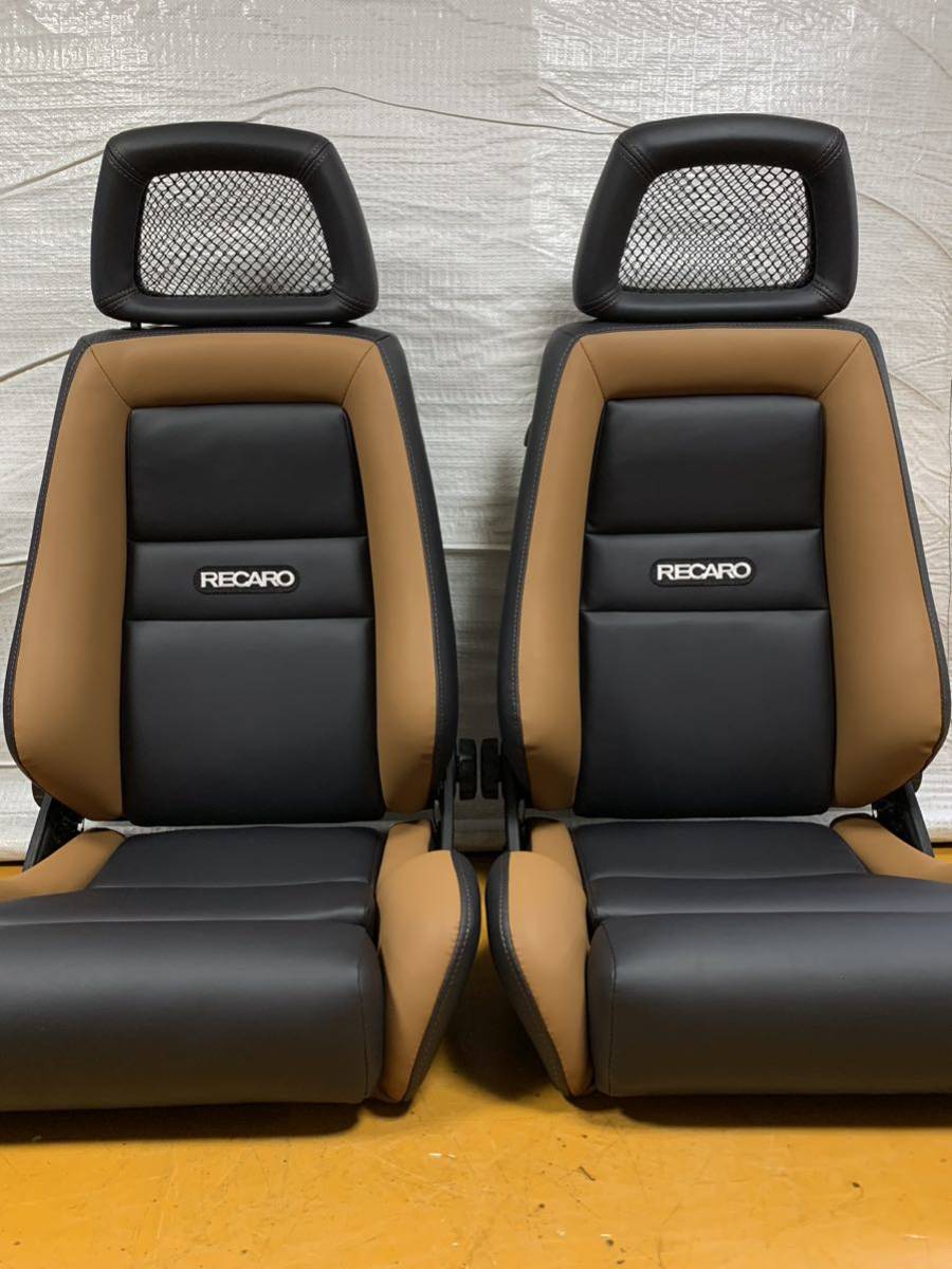【新品】  Box(Wide) 36.37.レカロ RECARO 2脚セット LX-L 黒×モカフェイクレザー張り替え