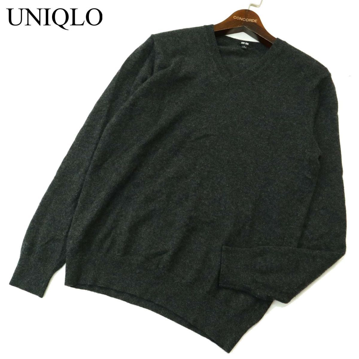 20AW★ UNIQLO ユニクロ 秋冬 高級 カシミヤ100％★ Vネック ニット セーター Sz.M　メンズ グレー　A3T13585_B#K