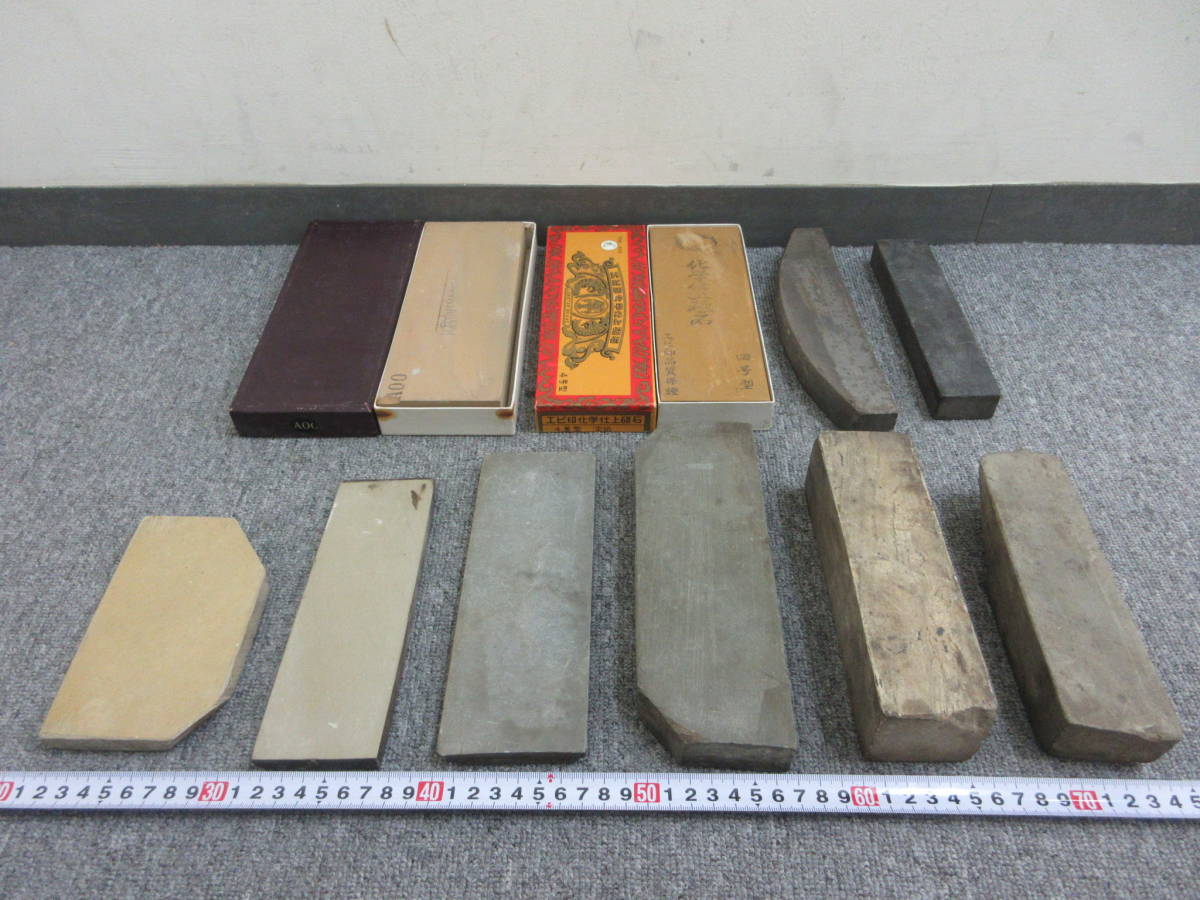 S【11-27】△1 研ぎ石 砥石 天然石 人造石 10点まとめて / 理容道具 研磨 刃物研ぎ 鋏 ハサミ シザー 西洋剃刀 カミソリ 大工道具
