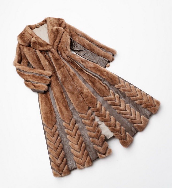 パステルミンク MINK 毛皮 ロング コート リアルファー ライトブラウン