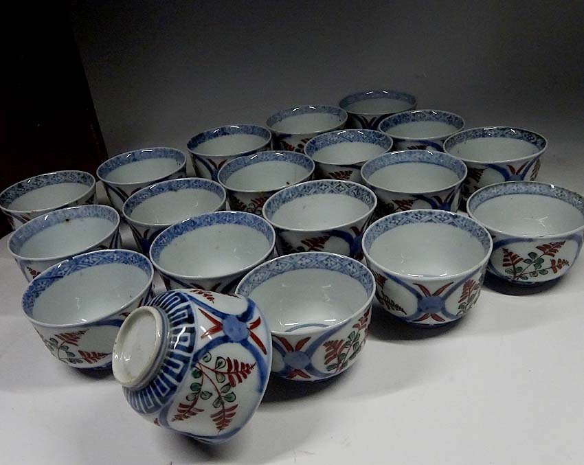 廃番特価 緑屋s□ 時代物 伊万里 煎茶碗 19客 煎茶道具 k8/11-355/4-4