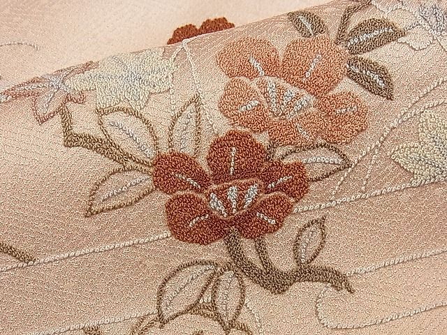 平和屋1□訪問着 中国伝統工芸 蘇州刺繍 総相良刺繍 扇面鏡裏花文 暈し