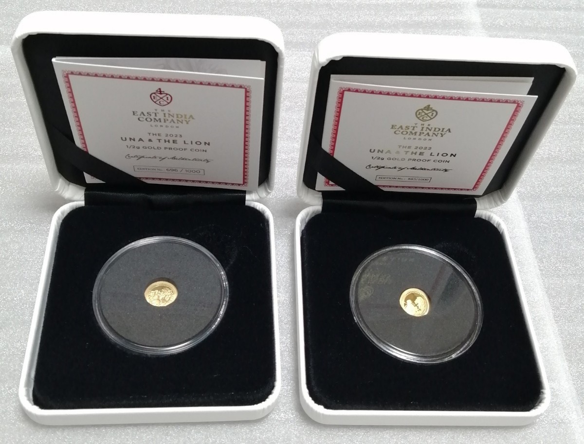セントヘレナ 2022 & 2023 ウナとライオン 金貨 0.5g プルーフ 2枚セット オリジナル箱と証明書付き