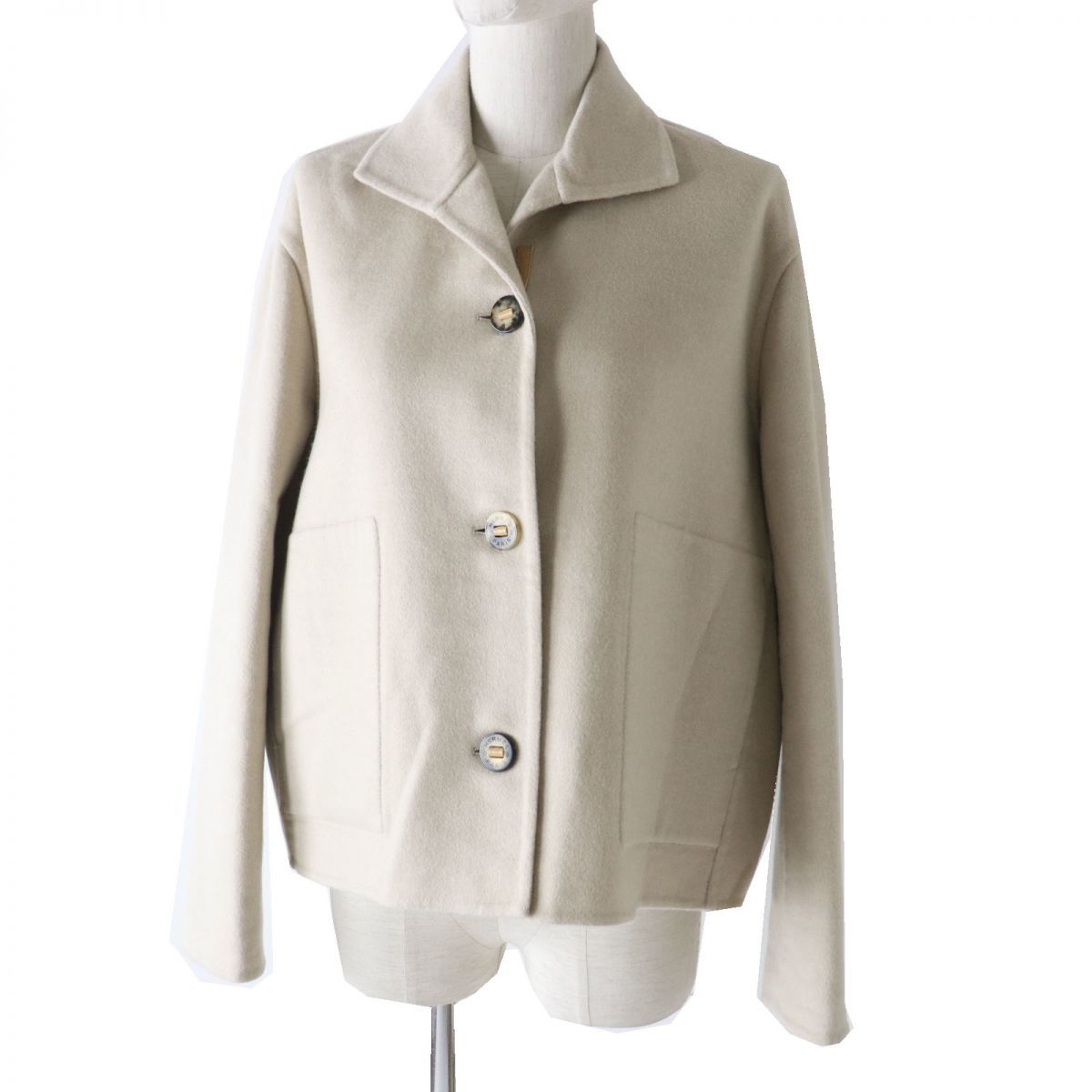 極美品◎正規品 HERMES エルメス 20AW レディース ラムレザー使い カシミヤ100％ ショートコート／ジャケット ベージュ 38 ハンガー付き