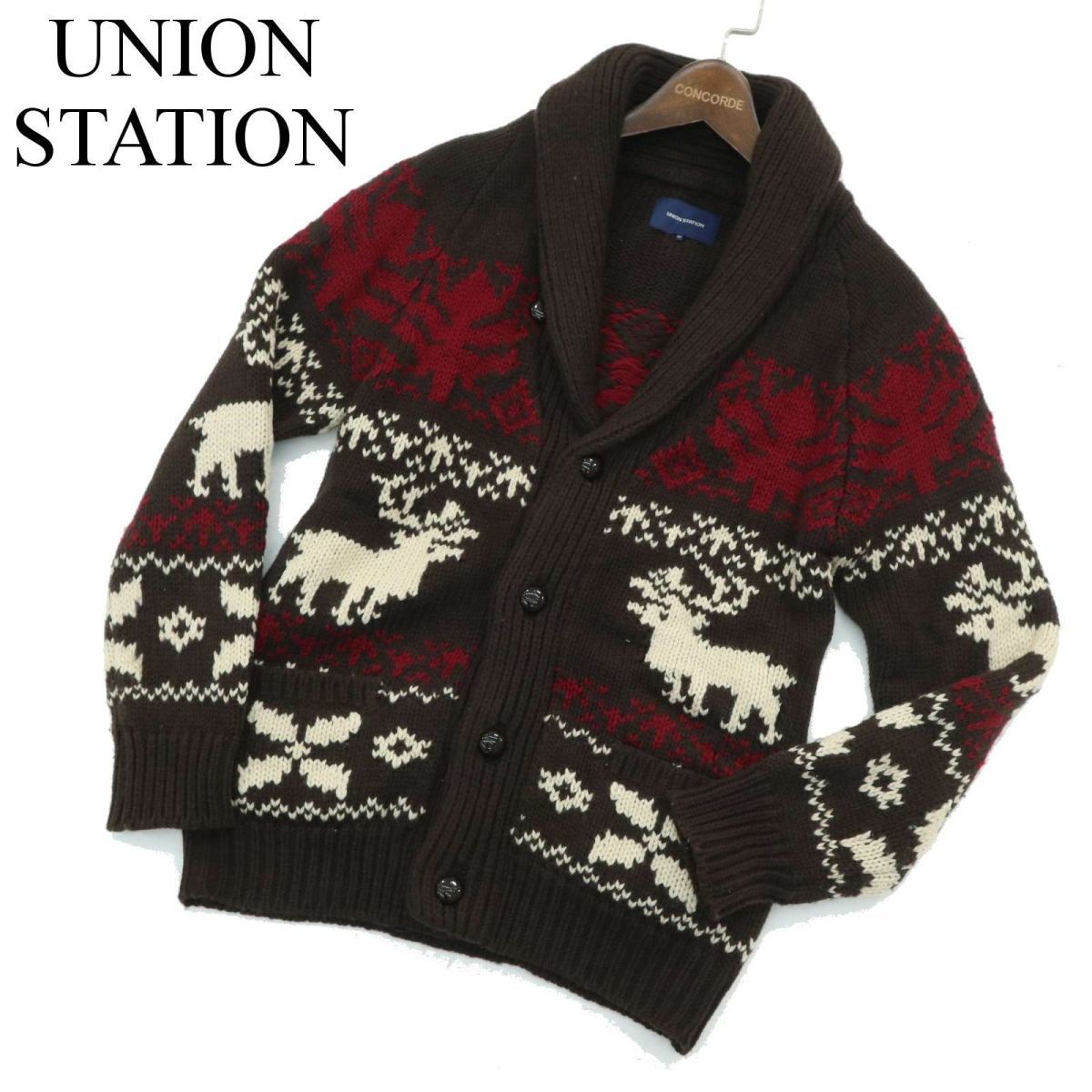 UNION STATION メンズビギ 秋冬 ウール混★ トナカイ カウチン風 ショールカラー ニット カーディガン Sz.2 メンズ　A3T13833_B#N