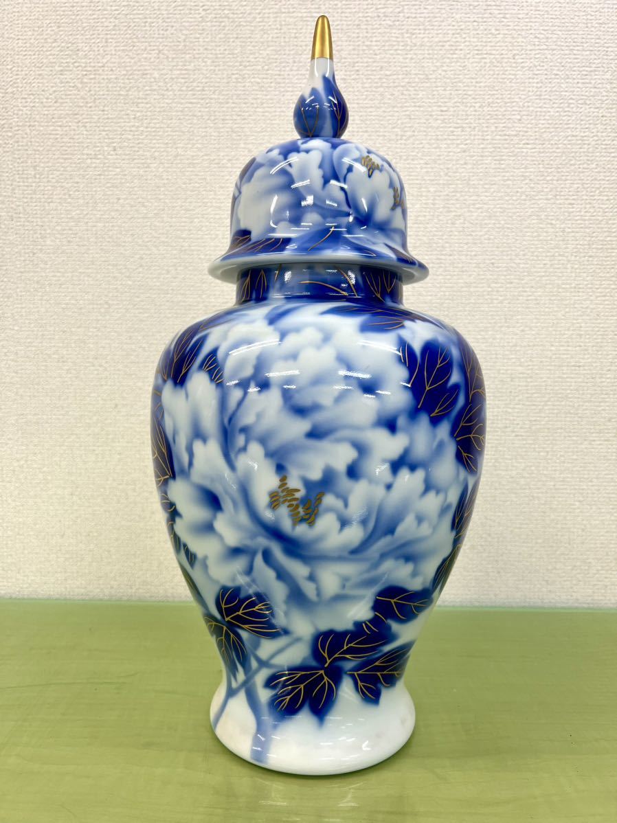 深川製磁 金彩 牡丹 有田焼 花瓶 箱付き美品宮内庁御用達 冠付 美術