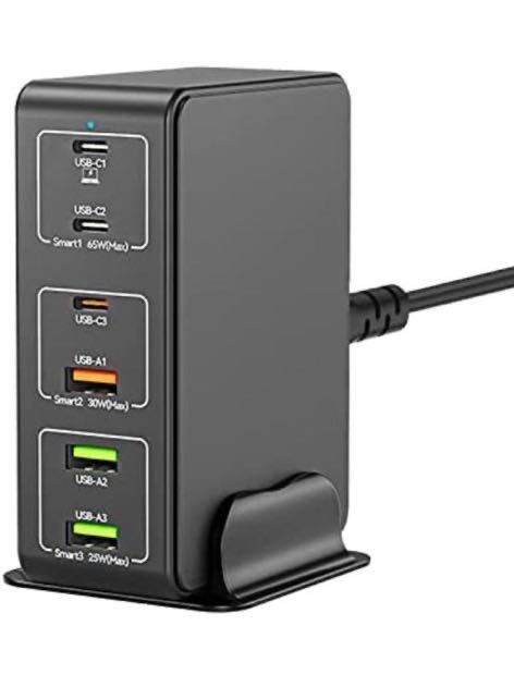 2(USB 充電器 type-c 合計120W PD 急速充電器 6ポート【PD 3.0、PPS、QC4+対応/単ポート65Ｗ/6台同時充電/1.2Mケーブル＆スタンド付】