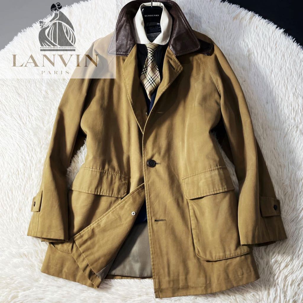 g13 【別格高級ラムレザー!!】定価15万●超美品●LANVIN ●ステンカラージャケットコート●ランバンコート　メンズ　48 贅沢な一着!!