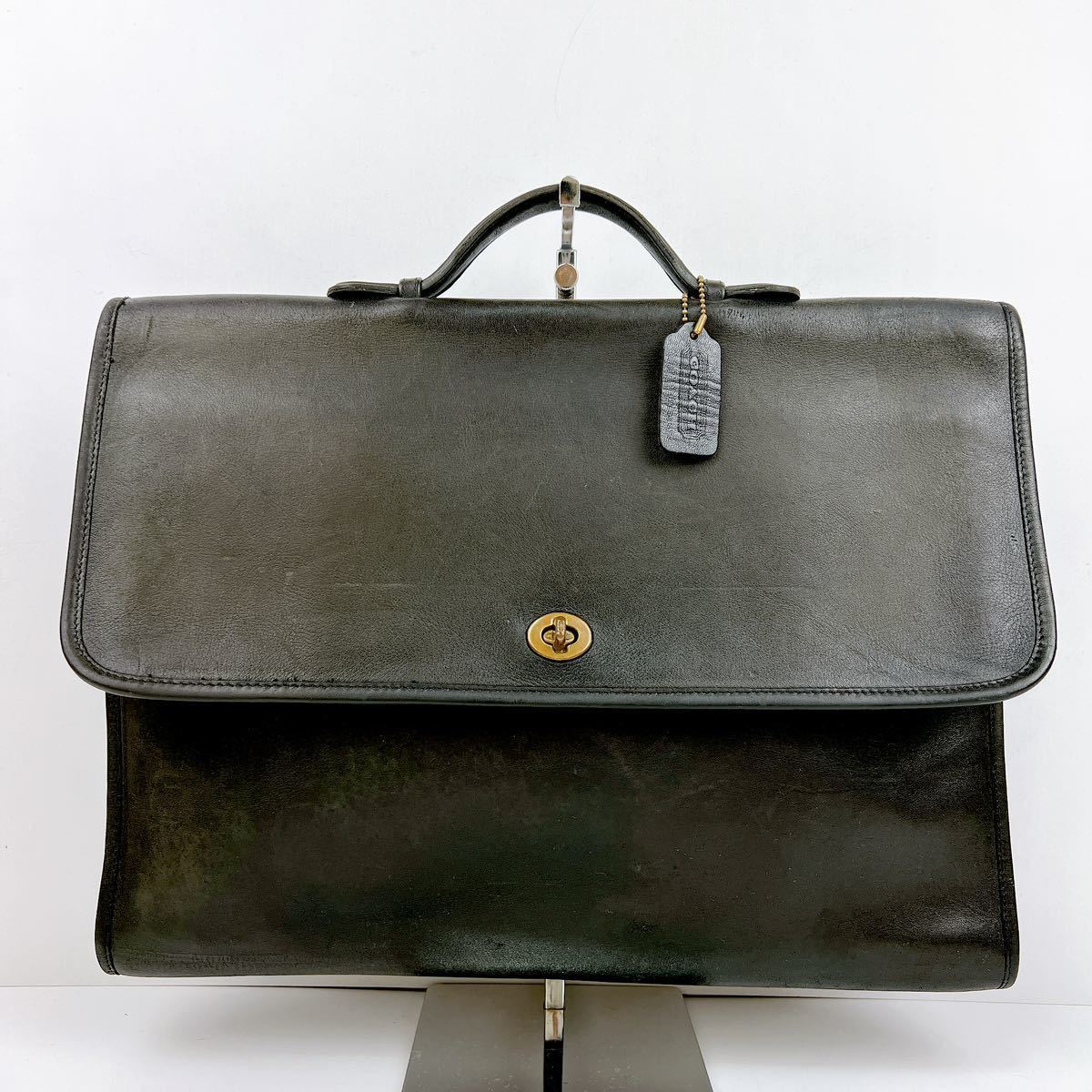 1円〜 COACH コーチ 2way ビジネスバッグ ショルダーバッグ オールドコーチ OLD ヴィンテージ USA レザー ブラック 黒色 ターンロック 金色