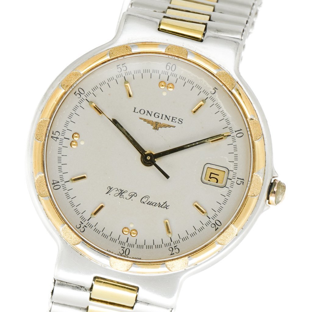 1円 LONGINES ロンジン QZ コンクエスト デイト 金 シャンパン文字盤 SS ラウンド クオーツ 腕時計 ウォッチ 中古 正規品 1119120231205