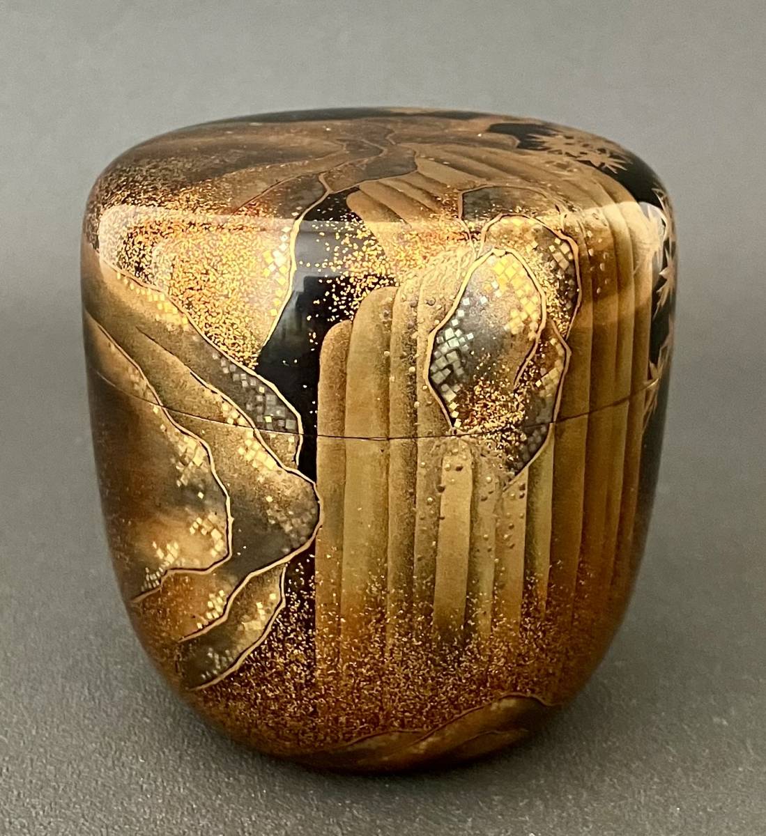 時代 瀧山水蒔絵棗 螺鈿内梨子地 塗合箱 棗 茶道具 茶器 棗