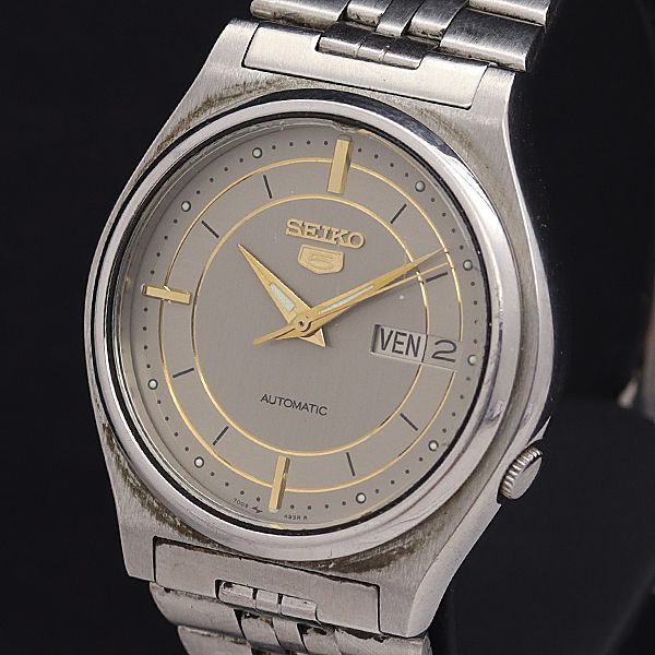1円 稼働 セイコー AT/自動巻 7009-3170 ファイブ シルバー文字盤 デイデイト メンズ腕時計 JWY 4819000NKG