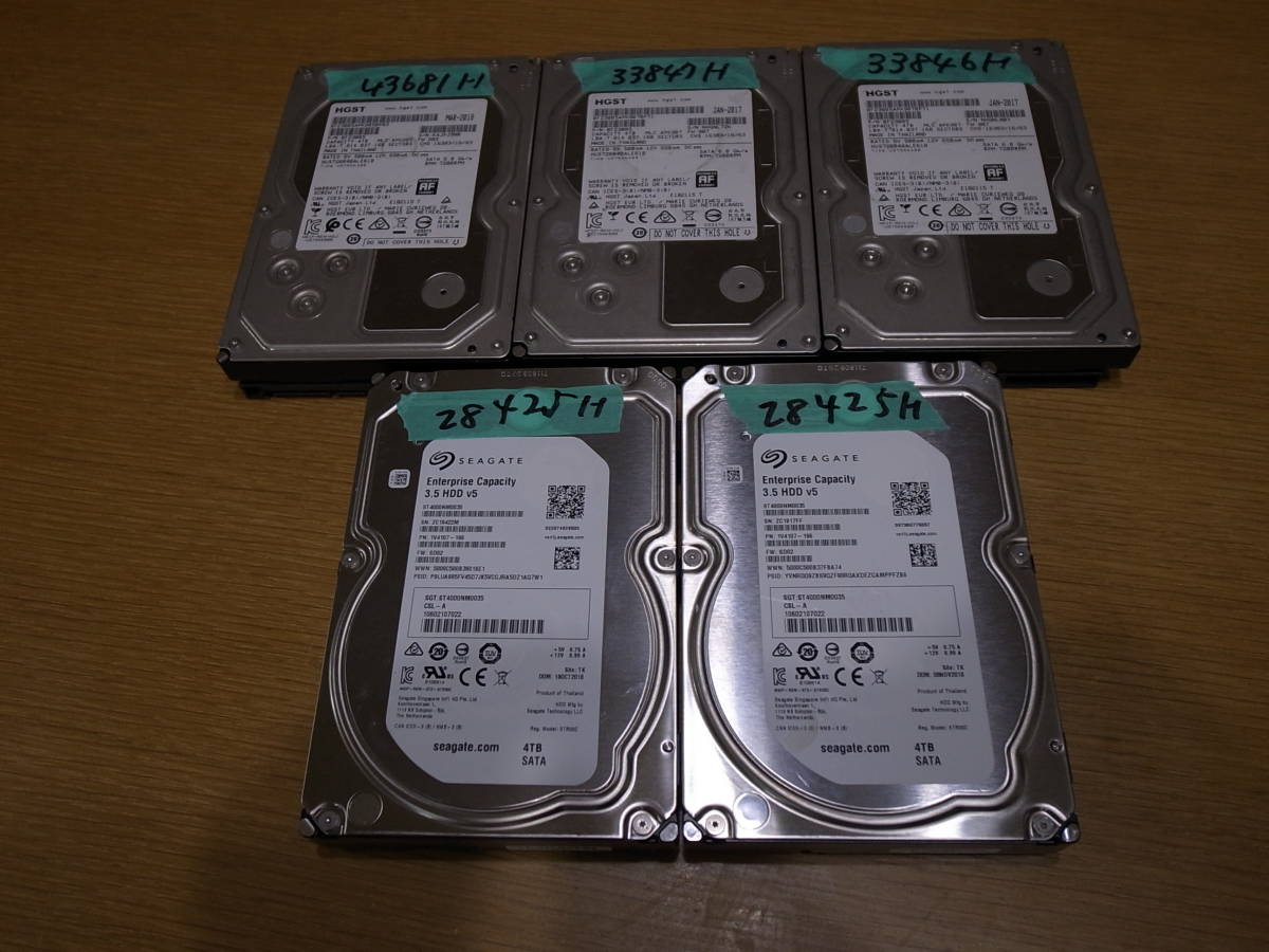 3.5インチ HDD 4TB 5個セット！///HGST 3個とSEAGATE 2個 正常品