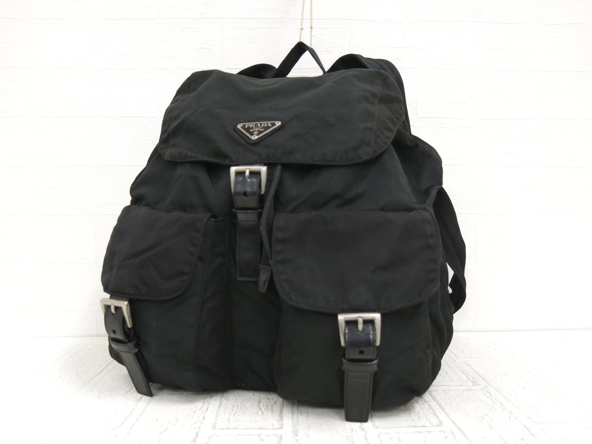 ◆PRADA プラダ◆ナイロン カーフ レザー 本革◆リュック サック◆ダークグリーン ブラック シルバー金具◆バイカラー◆イタリア製◆A3282