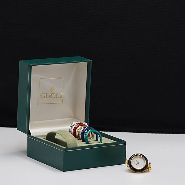 1円 箱付 稼働 グッチ 11/12.2 QZ チェンジベゼル 白文字盤 ANT レディース腕時計 KMY 4038100