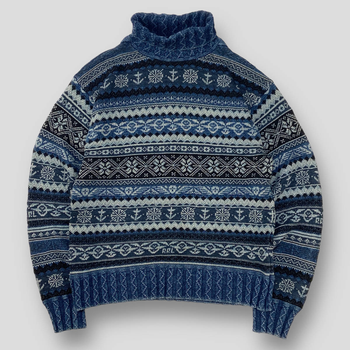 RRL / ダブルアールエル INDIGO FAIRISLE TURTLENECK SWEATER / インディゴ フェアアイル タートルネック セーター M SSM2865 ニット