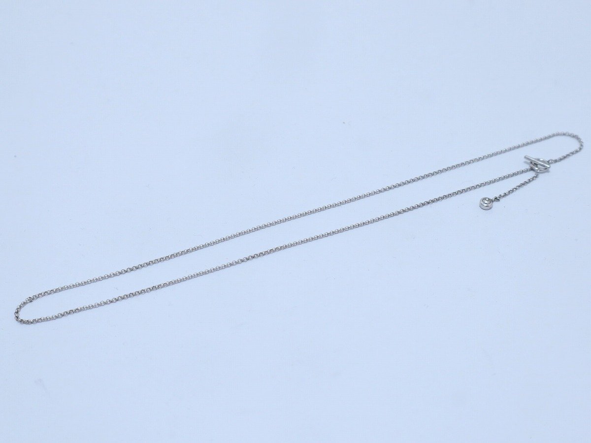 【1円スタート】K18WG 0.10 刻印 石付 ホワイトゴールド ネックレス 全長約41.5㎝ 総重量約2.69g 12-A040/1/60L