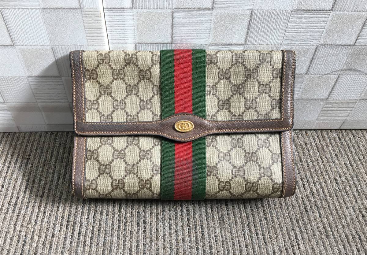 43951 GUCCI グッチ シェリー セカンド バッグ クラッチ PVC レザー 