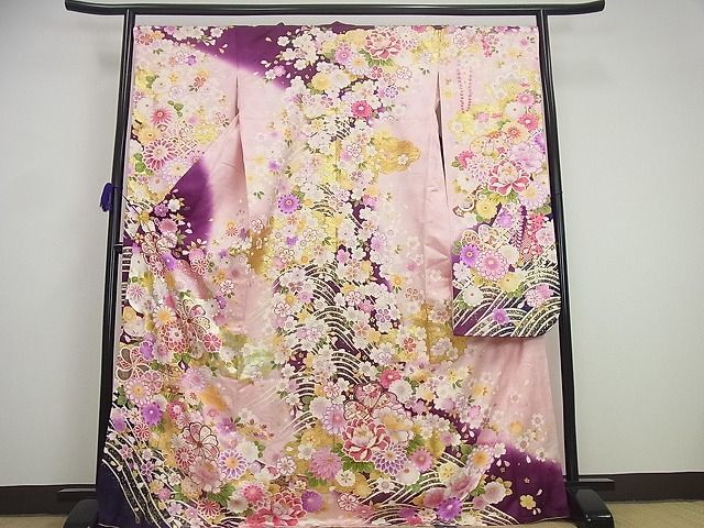 平和屋1□極上 振袖 刺繍 雲取り花瓶文 暈し染め 金彩 逸品