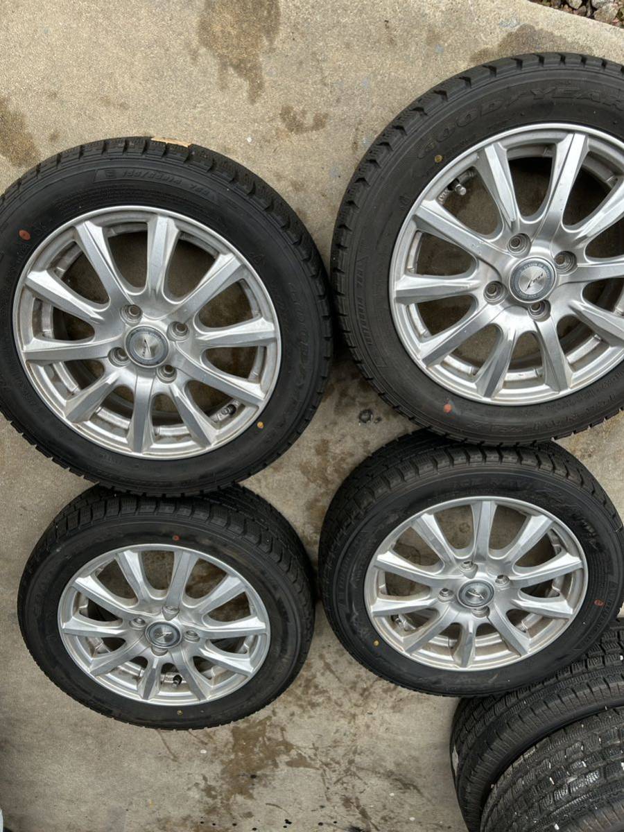 アルミスタッドレス4本セット 中古 グッドイヤーアイスナビZRA2 155/65R14 2016年製　　アルミ　4穴14×4.5J OF45 100 売切