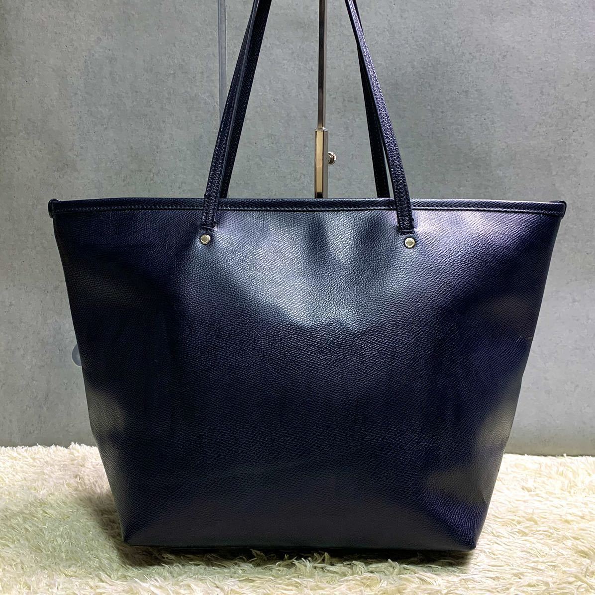 コーチ ビジネストートバッグ レザー A4 ショルダー　青 ブルー メンズ 1円 希少色 COACH コーチ メンズ トートバッグ ショルダー A4収納