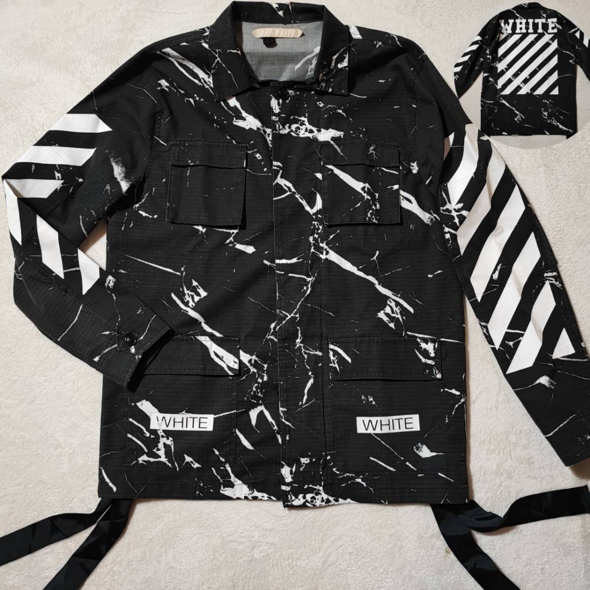 美品 L~XL オフホワイト バックプリント OFF WHITE ミリタリー 