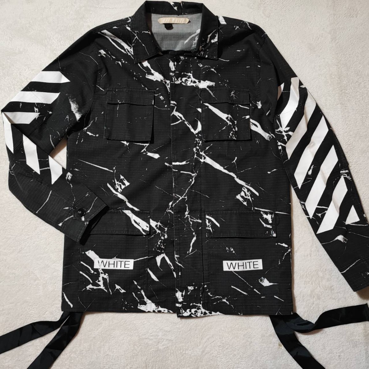 美品 L~XL オフホワイト バックプリント OFF WHITE ミリタリー