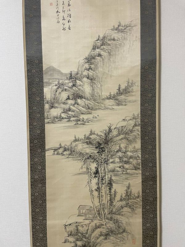 100%新品，新作 【真作】南画家 川村雨谷 絖本 水墨山水図 中国山水、