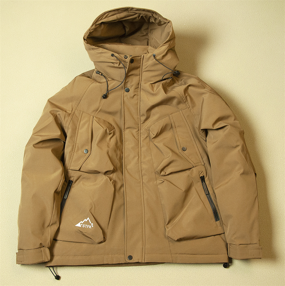NFY339-2XL　高品質 厚手メンズメンズ 防風防寒　アウターフード　ダウンジャケット 多ポケット ヨーロッパ発売 黄　無地　ショートコート