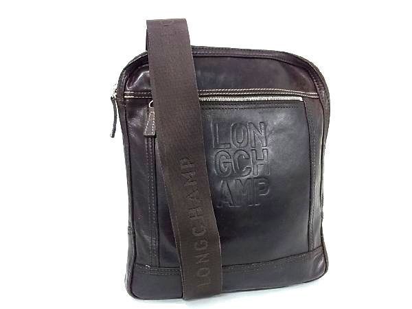 1円 LONGCHAMP ロンシャン レザー ショルダーバッグ クロスボディ 斜め掛け レディース メンズ ブラウン系 BI0358