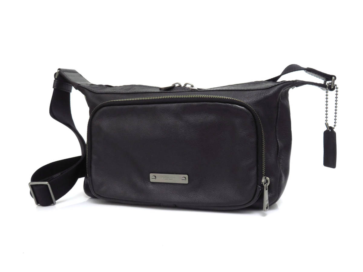 【美品】 COACH トンプソン ボディバッグ レザー ブラック 赤字超特価】 13893 美品 COACH コーチ トンプソン 本革 レザー ジップ