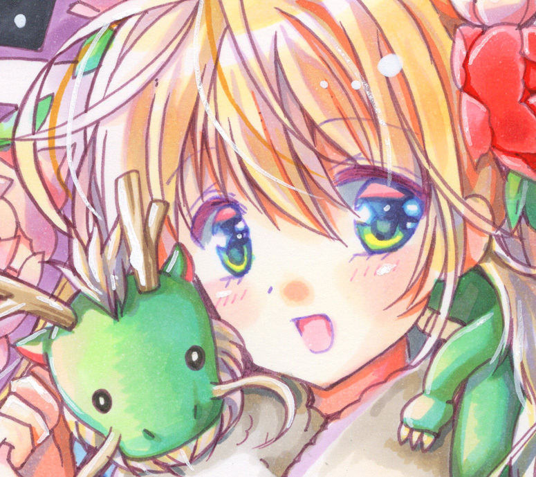手描きイラストオリジナル☆お正月☆振袖☆辰年☆A5