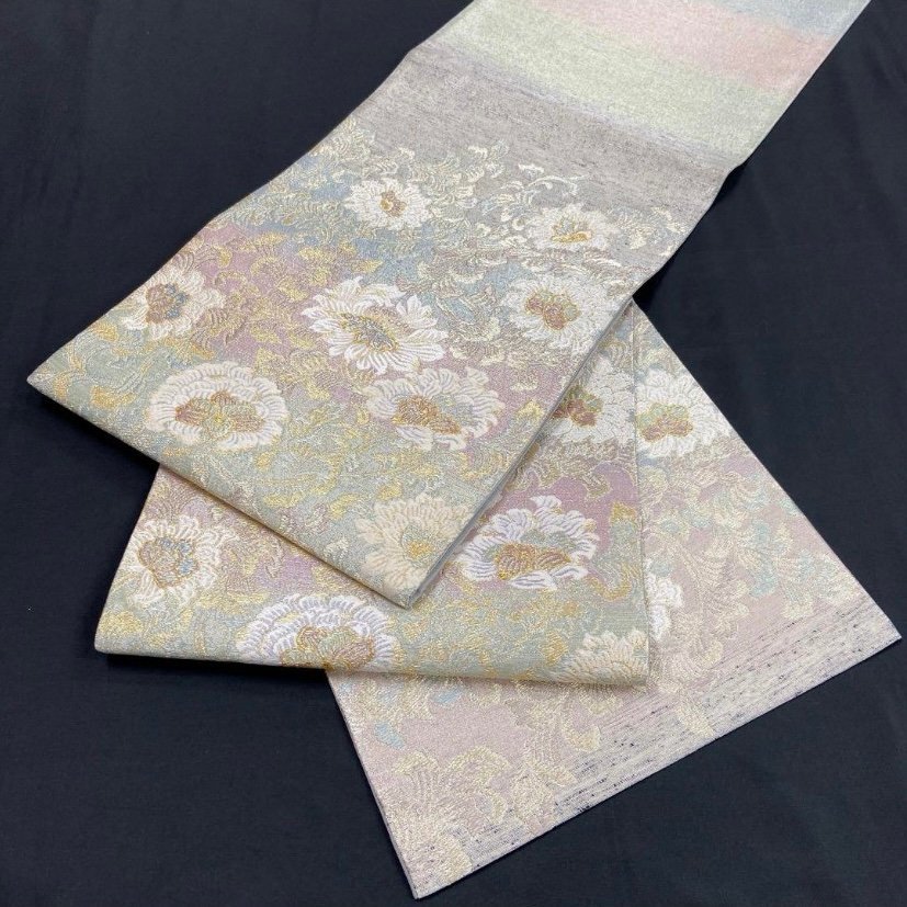 着物月花 唐花文様 袋帯 未使用品 お太鼓柄 正絹 金銀糸 ガード加工