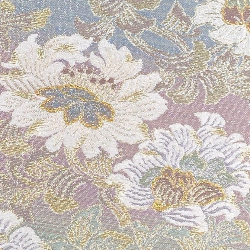 A 195袋帯　大太鼓 本金箔 金銀糸　松と花柄　正絹 美品着物 美品】 袋帯 逸品 羽田登喜男監修 落款 鴛鴦 花咲瑞鳥紋 金銀糸 箔