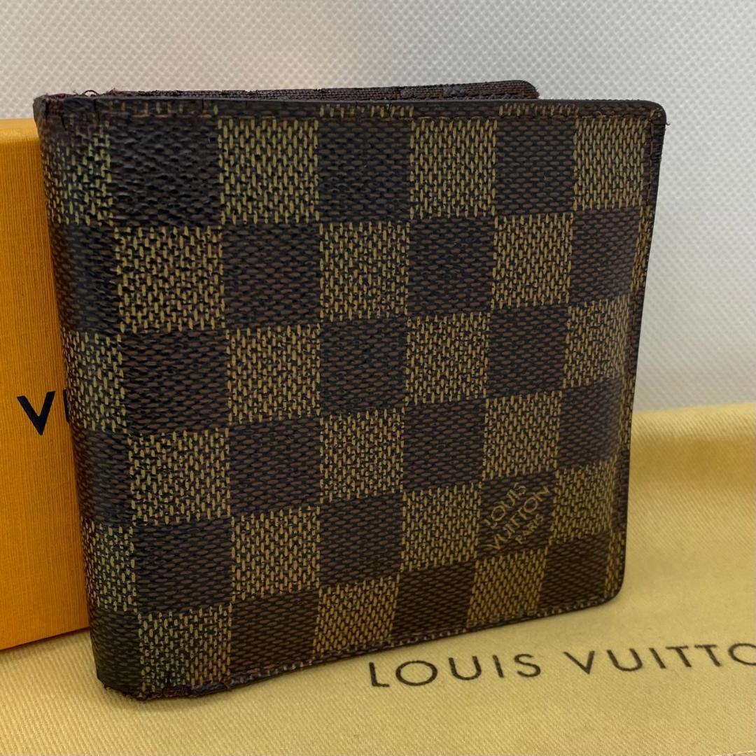 R124 極美品ルイヴィトン ダミエ マルコ 二つ折り財布 ウォレット 小銭入れ カード入れ レザー ダークブラウン LOUIS VUITTON