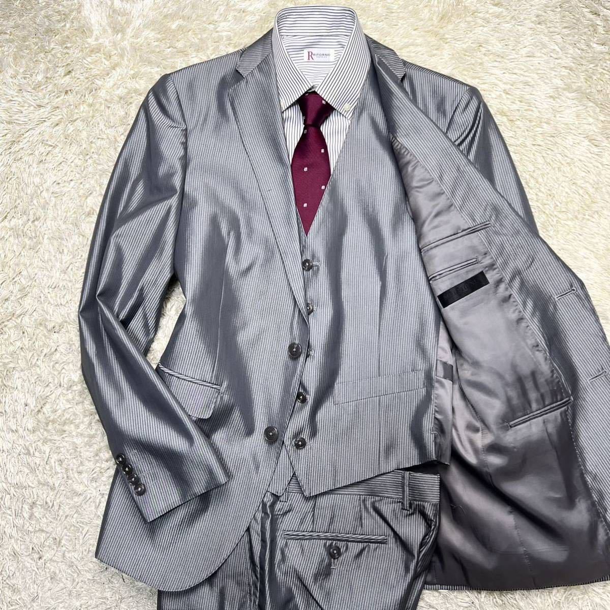 極上の艶】3ピース MELPHENIA HOMME メルフェニア 光沢 艶 ウール 