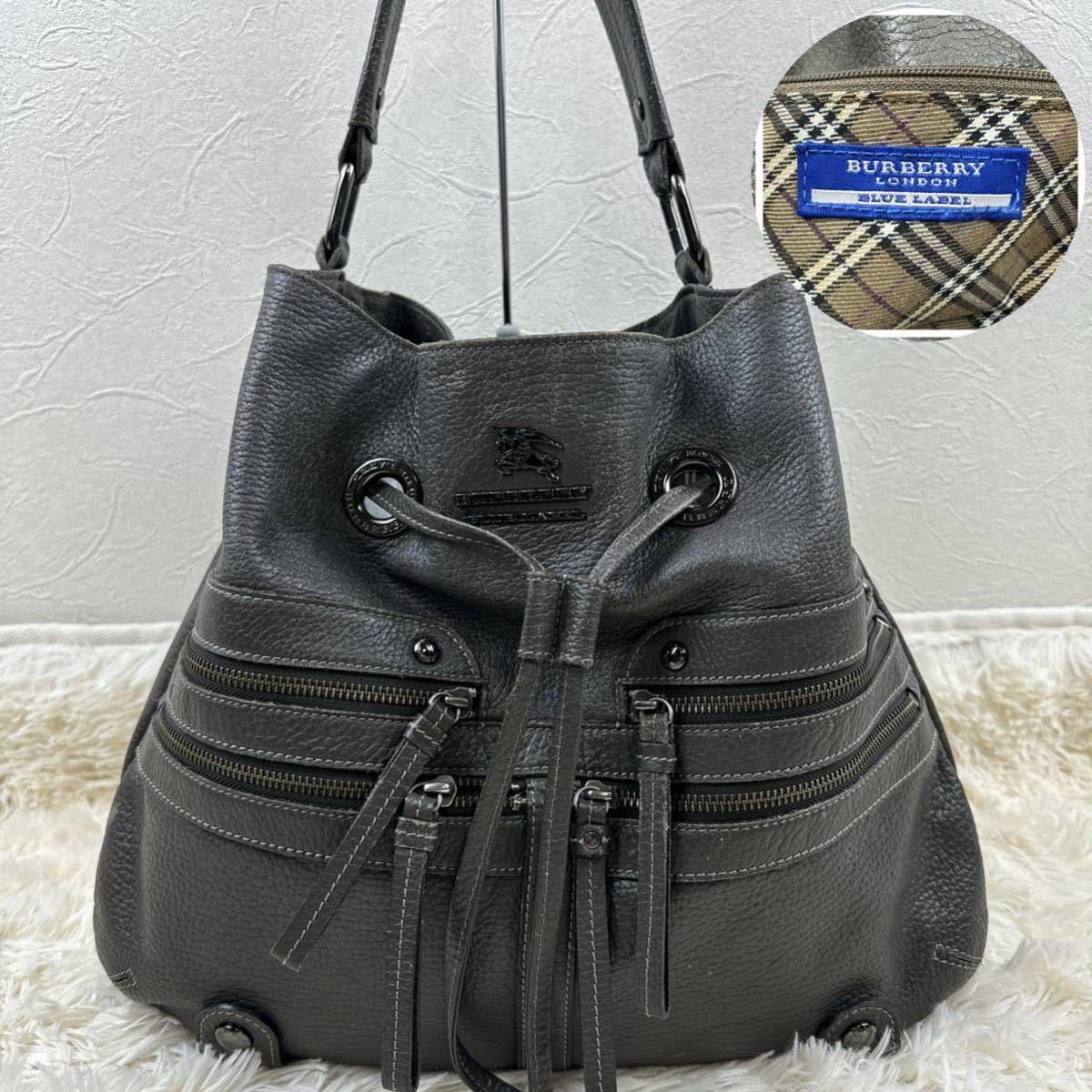 BURBERRY BLUE LABEL バーバリーブルーレーベル レザー ショルダー トートバッグ ハンドバッグ　 ワンショルダーレディース グレー系