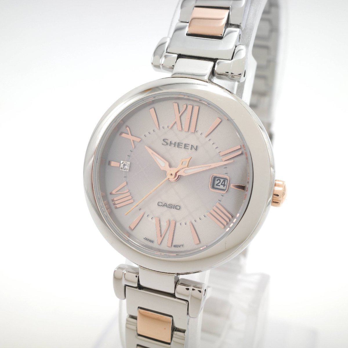 1009〇/CASIO 腕時計 SHEEN ソーラー SHS-4502SPG-9AJF クリスタルインデックス 5気圧防水 レディース シルバー/ローズゴールド【1124】