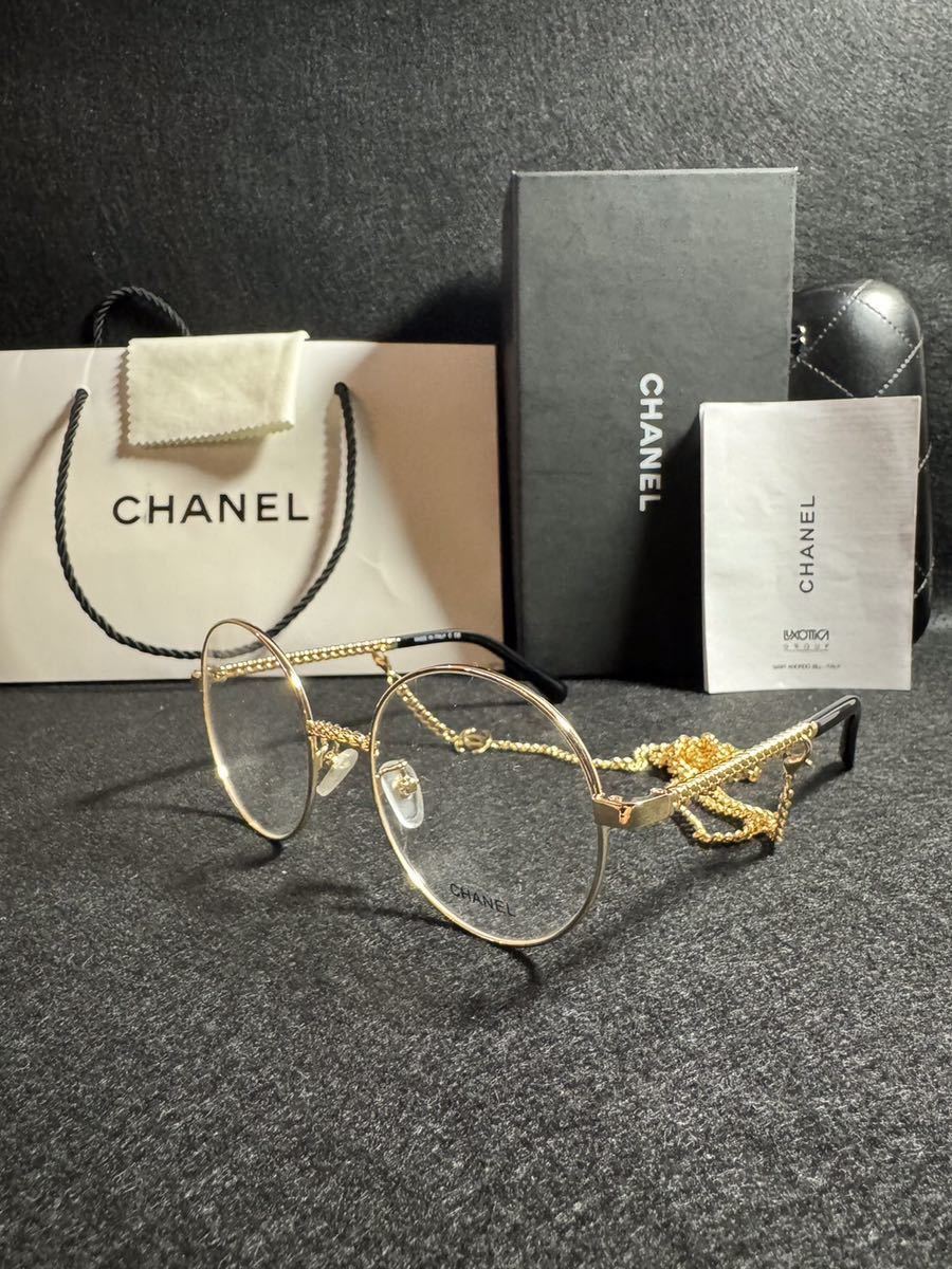 CHANEL シャネル　メガネ　フレーム　伊達　丸縁　オシャレ　ゴールド