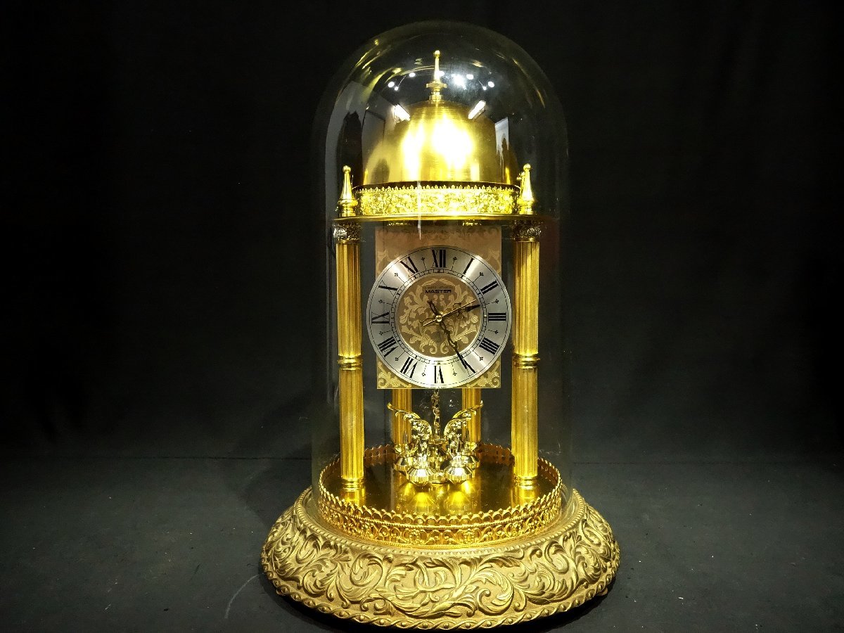 昭和レトロ 当時物 NISSHIN CLOCK Master 400DAY 金色 ガラスドーム型