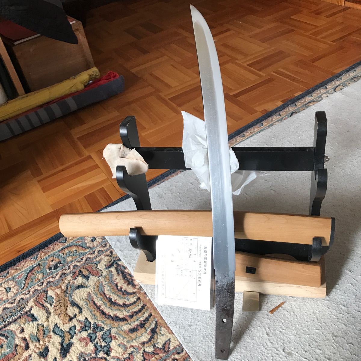 おおきな直ぐ刃です、のたれ２〜３ある見たいです、脇差みたいです、杢目あり丈夫なものです錆、刃こぼれなし研ぎたしです、美しいです_8