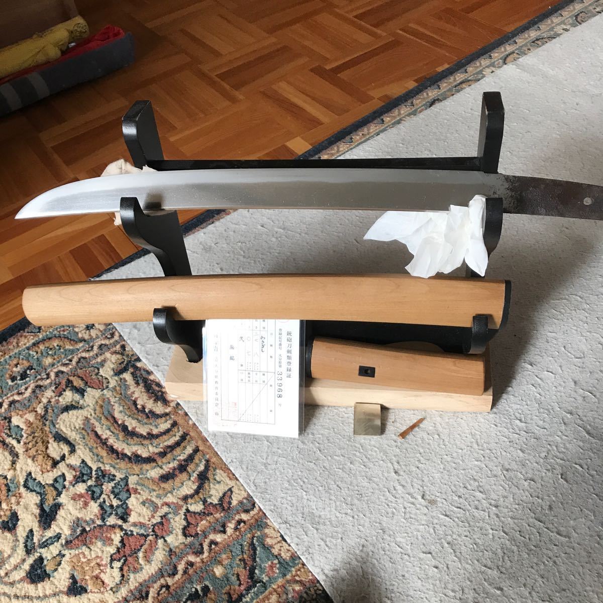 おおきな直ぐ刃です、のたれ２〜３ある見たいです、脇差みたいです、杢目あり丈夫なものです錆、刃こぼれなし研ぎたしです、美しいです_9