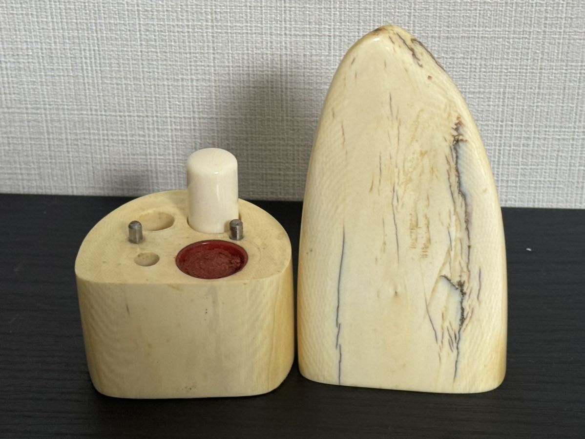 天然素材 印材 象牙風 根付 印鑑ケース 古物 古い 重さ404g(東洋彫刻