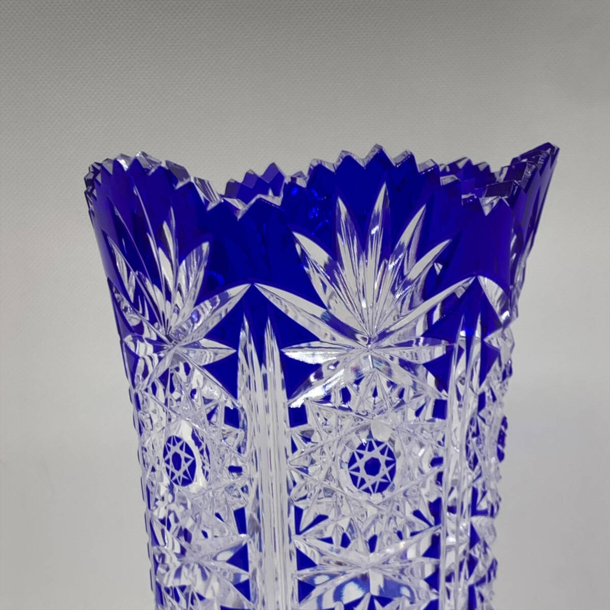 9934 カメイガラス 花瓶 青色 切子 KAMAY GALLERY crystal Chevalier