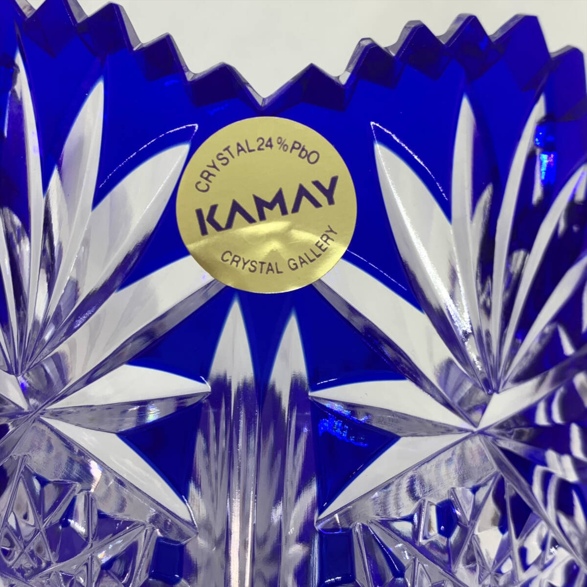 9934 カメイガラス 花瓶 青色 切子 KAMAY GALLERY crystal Chevalier