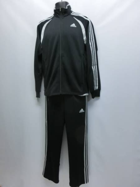 新品☆adidas：CLIMALITEウォームアップスーツ上下　黒/銀　Ｓ
