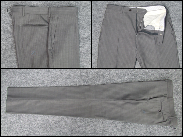 ☆訳あり絹混/春夏物★スリム２釦スーツ/薄グレー縞PS8143 ★Y 7