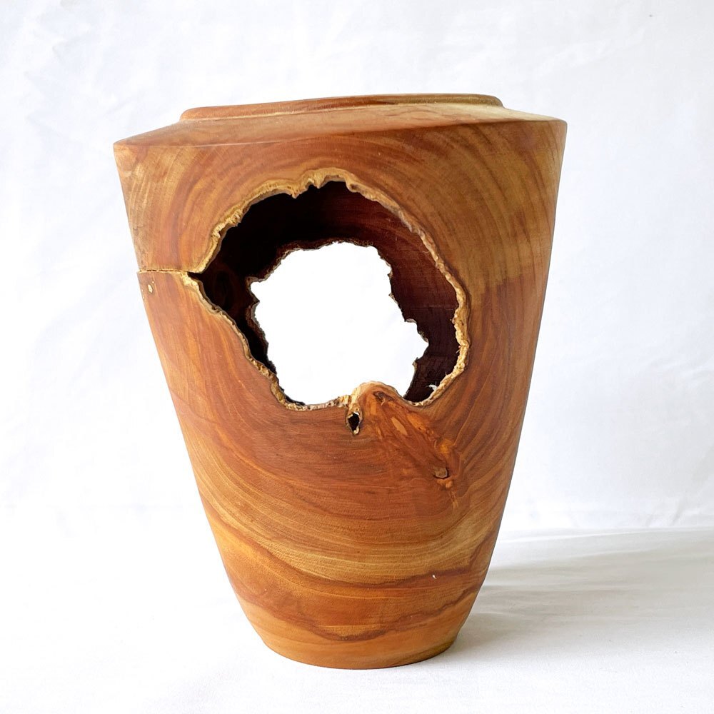希少 Flower Vase 須田二郎 ◇ 須田二郎 木製 穴あき壺 ベース 無垢材 木工旋盤 ウッドターニング